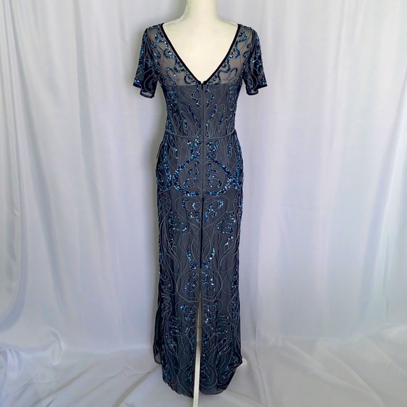 JS COLLECTIONS Sequin Embroidered Column Gown - Picture 11 of 13